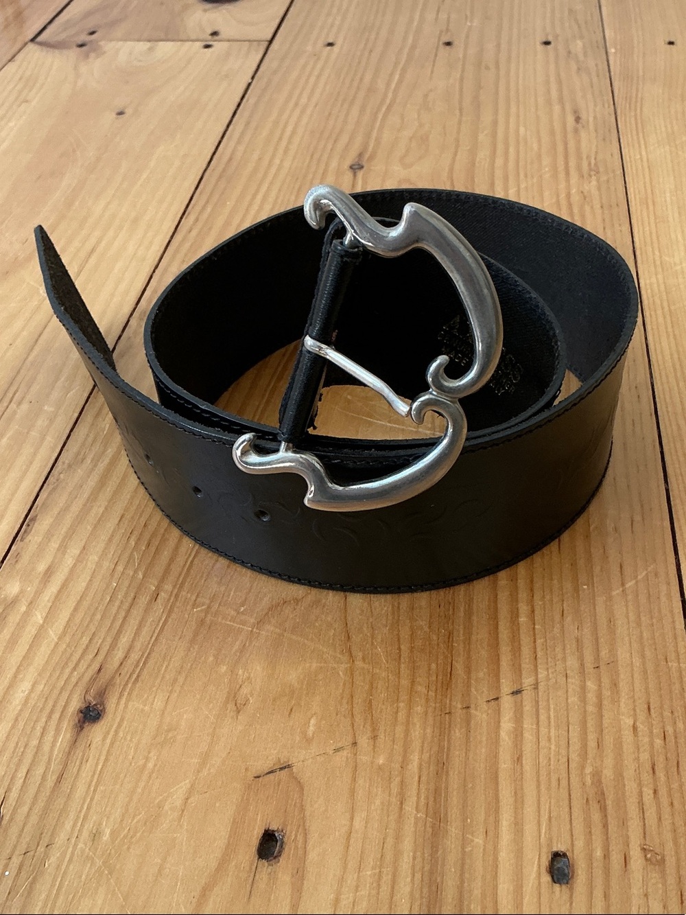 Vintage Axcess Tooled Black Leather Belt Italy Size L